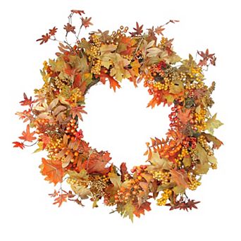 Orange Berries and Leaves Twig Artificial Wreath - 32-Inch Unlit
