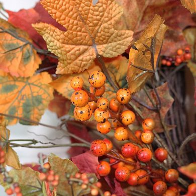 Orange Berries and Leaves Twig Artificial Wreath - 32-Inch Unlit