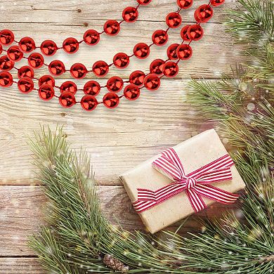33' Shiny Red Round Beaded Christmas Garland
