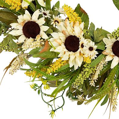 24" Beige Sunflowers Artificial Fall Harvest Wreath