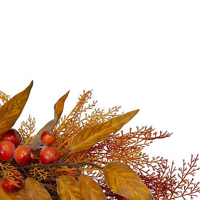 Yellow and Orange Berry and Leaves Fall Harvest Artificial Wreath - 24-Inch Unlit