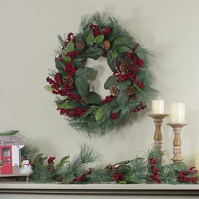 6' Leaves Berry and Pine Needle Artificial Christmas Garland - Unlit