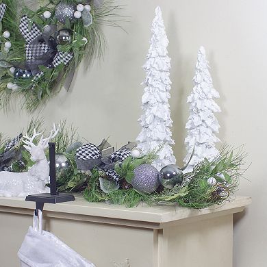 6' x 12" White Berries and Plaid Bows Artificial Christmas Garland - Unlit