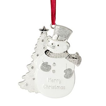 3.5" White and Silver-Plated Snowman Merry Christmas Ornament with European Crystals