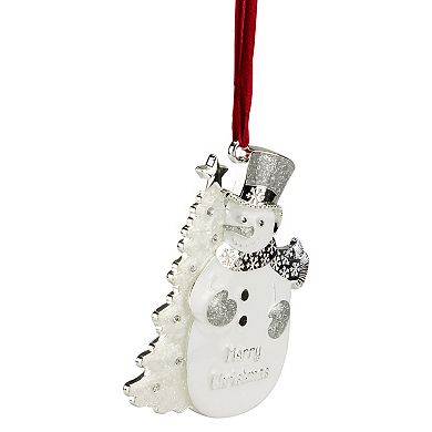 3.5" White and Silver-Plated Snowman Merry Christmas Ornament with European Crystals