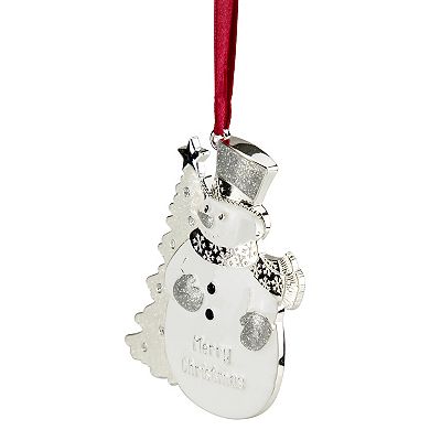 3.5" White and Silver-Plated Snowman Merry Christmas Ornament with European Crystals