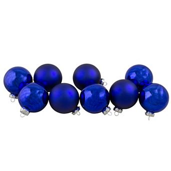 9 ct Shiny and Matte Royal Blue Glass Ball Christmas Ornaments 2.5" (65mm)