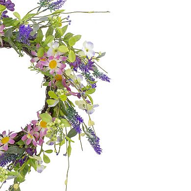 Lavender and Wildflower Artificial Floral Twig Wreath Purple and Pink ...