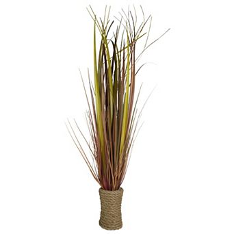 34" Red Artificial Grass Plant in a Rope Pot