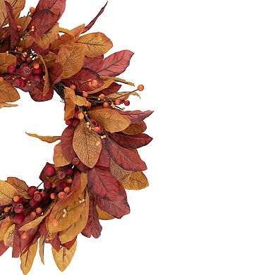 Berries with Leaves Artificial Fall Harvest Twig Wreath 24-Inch Unlit