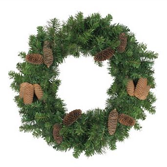 Dakota Red Pine Artificial Christmas Wreath with Pine Cones - 24-Inch Unlit