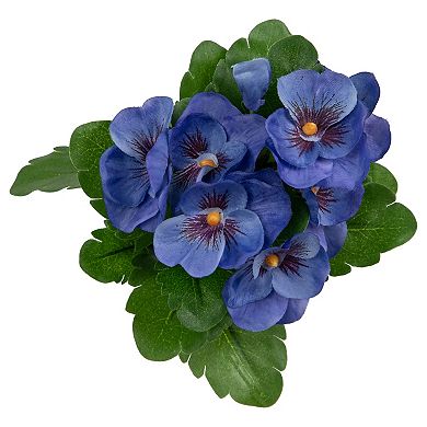 8" Blue Pansy Artificial Silk Floral Bouquet