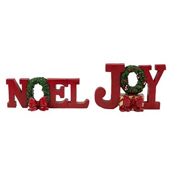 Set of 2 'Noel' and 'Joy' Wreath Christmas Signs