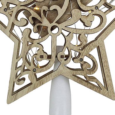 10" Lighted Brown Star with Cut-Out Design Christmas Tree Topper - Clear Lights