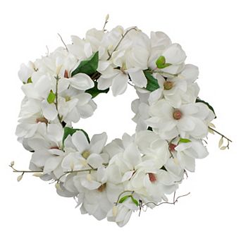 White Magnolias Artificial Spring Wreath - 24-Inch Unlit