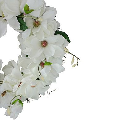 White Magnolias Artificial Spring Wreath - 24-Inch Unlit