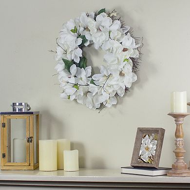 White Magnolias Artificial Spring Wreath - 24-Inch Unlit