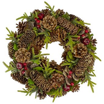 Green and Brown Pine Cone and Berry Christmas Wreath - 13" Unlit
