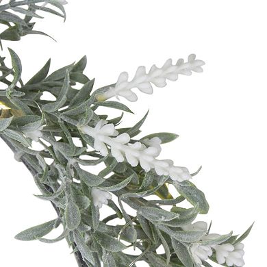 LED Lighted Artificial White Lavender Spring Wreath- 16-inch White Lights
