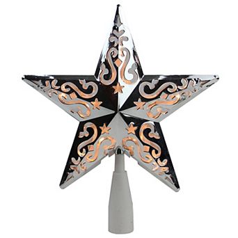 8.5" Lighted Silver Scroll Star Christmas Tree Topper - Clear Lights