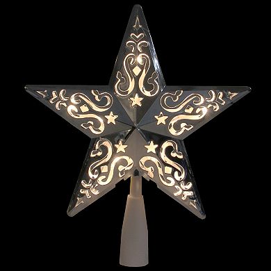 8.5" Lighted Silver Scroll Star Christmas Tree Topper - Clear Lights
