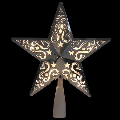 8.5" Lighted Silver Scroll Star Christmas Tree Topper - Clear Lights