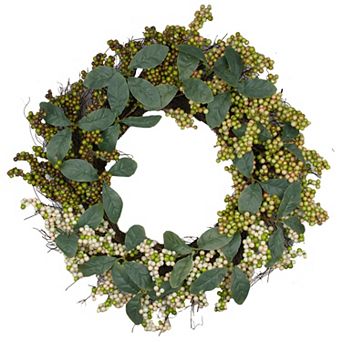 Berries and Leaves Twig Artificial Wreath Green 24-Inch