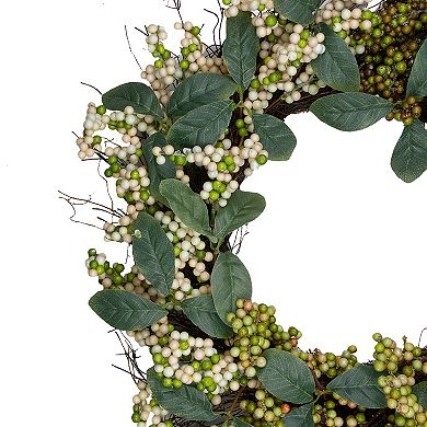 Berries and Leaves Twig Artificial Wreath Green 24-Inch