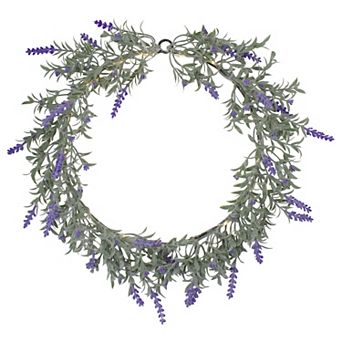 Artificial LED Lighted Lavender Spring Wreath- 16-inch White Lights