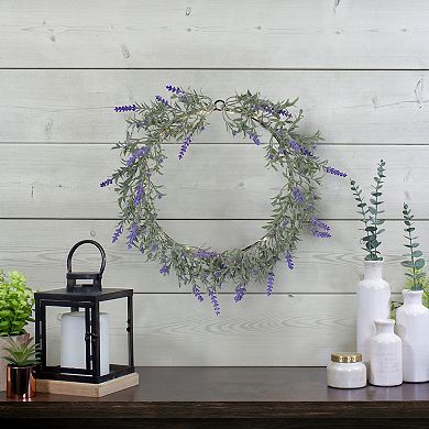 Artificial LED Lighted Lavender Spring Wreath- 16-inch White Lights