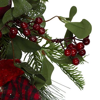Magnolia and Red Berries Artificial Christmas Wreath - 22-Inch Unlit