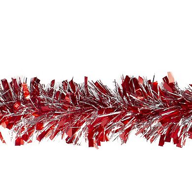 Red and Silver Wide Cut Christmas Tinsel Garland - 12 feet Unlit