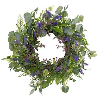 Lavender and Mixed Foliage Artificial Floral Spring Wreath Purple and Green - 22-Inch