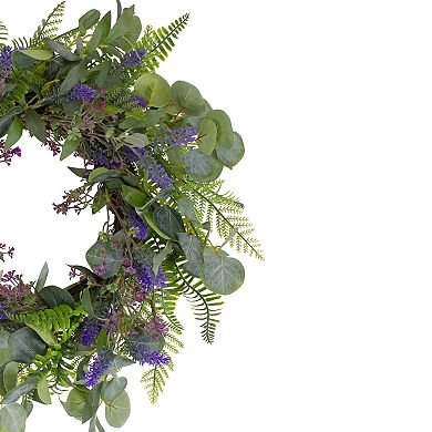 Lavender and Mixed Foliage Artificial Floral Spring Wreath Purple and Green - 22-Inch
