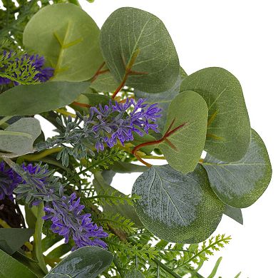 Lavender and Mixed Foliage Artificial Floral Spring Wreath Purple and Green - 22-Inch