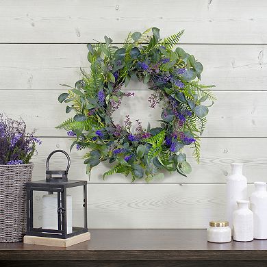 Lavender and Mixed Foliage Artificial Floral Spring Wreath Purple and Green - 22-Inch