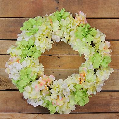 Hydrangea Twig Artificial Floral Wreath Yellow 15-Inch