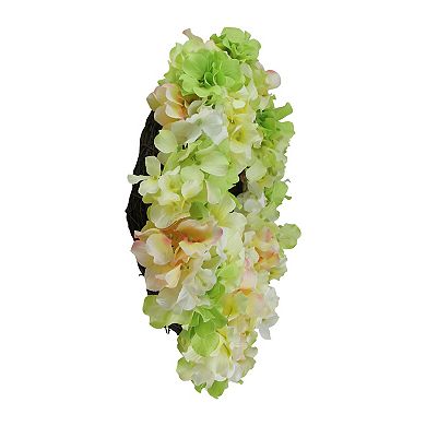 Hydrangea Twig Artificial Floral Wreath Yellow 15-Inch