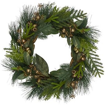 Leaves Berry and Cedar Artificial Christmas Wreath - 20-Inch Unlit