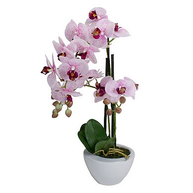 21" Pink and White Artificial Orchid Plant In a White Pot