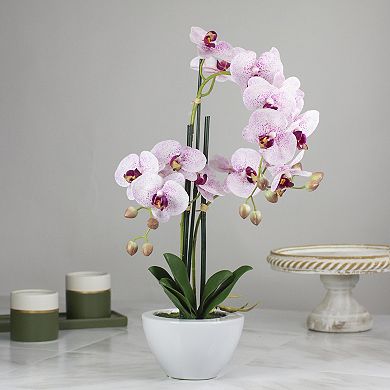 21" Pink and White Artificial Orchid Plant In a White Pot