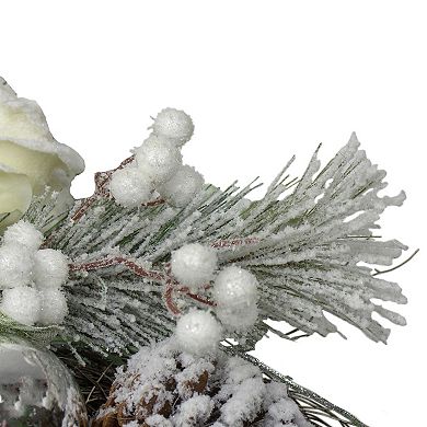 White and Silver Floral Flocked Pine Artificial Grapevine Christmas Wreath - 24-Inch Unlit