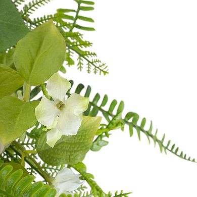 Rose and Peony Fern Artificial Floral Spring Wreath Pink - 24-Inch