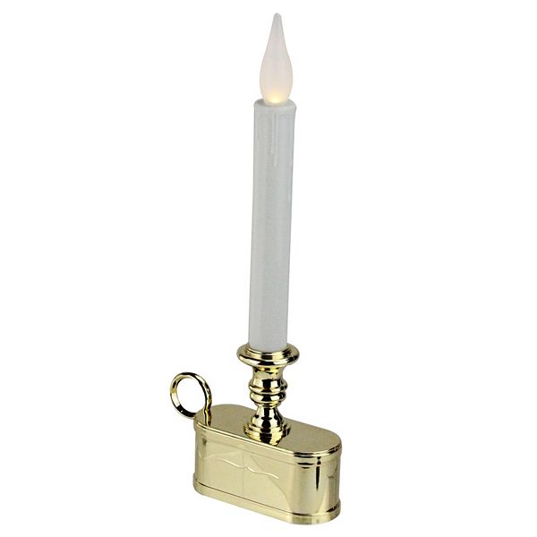 11" Battery Operated White and Gold LED Christmas Candle Lamp with