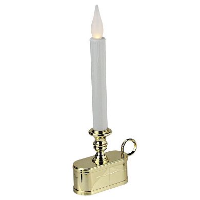 11" Battery Operated White and Gold LED Christmas Candle Lamp with Toned Base