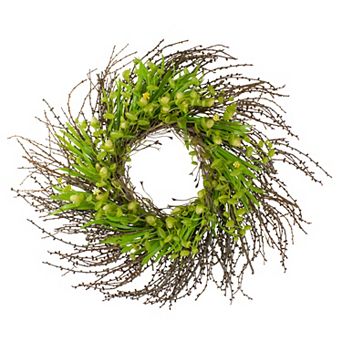 20-Inch Green and Yellow Flower Buds Leaves and Twigs Artificial Floral Wreath