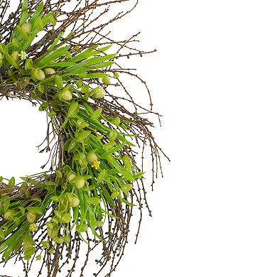 20-Inch Green and Yellow Flower Buds Leaves and Twigs Artificial Floral Wreath