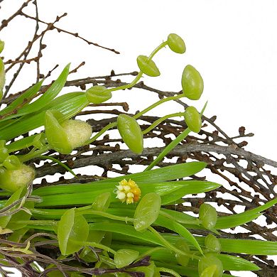20-Inch Green and Yellow Flower Buds Leaves and Twigs Artificial Floral Wreath