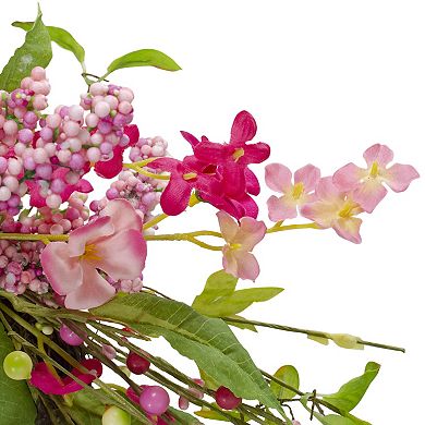 Geranium and Berry Artificial Spring Floral Wreath Pink - 18-Inch