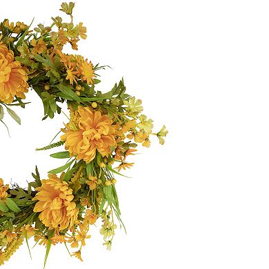Yellow Peony Artificial Fall Harvest Twig Wreath 24-Inch Unlit